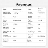 Specifications for Cat Ear Bluetooth Headphones – LED Foldable Over-Ear including features and performance details.