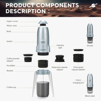Portable Electric Espresso Coffee Maker Camping Self-Heating Car Travel Coffee Maker for Ground Coffee Dolce Gusto NS Capsule