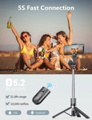 Pnitri New 4 in 1, Selfie Stick Tripod with Remote & Fill Light,45'' Portable Phone & Travel Tripod,Compatible with All Iphone & Android Smartphone,Perfect for Taking Photo & Video Recording & Live Sharing & Vlog,Content Creator Tools