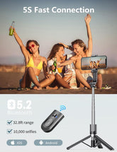 Pnitri New 4 in 1, Selfie Stick Tripod with Remote & Fill Light,45&