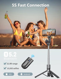 Pnitri New 4 in 1, Selfie Stick Tripod with Remote & Fill Light,45'' Portable Phone & Travel Tripod,Compatible with All Iphone & Android Smartphone,Perfect for Taking Photo & Video Recording & Live Sharing & Vlog,Content Creator Tools