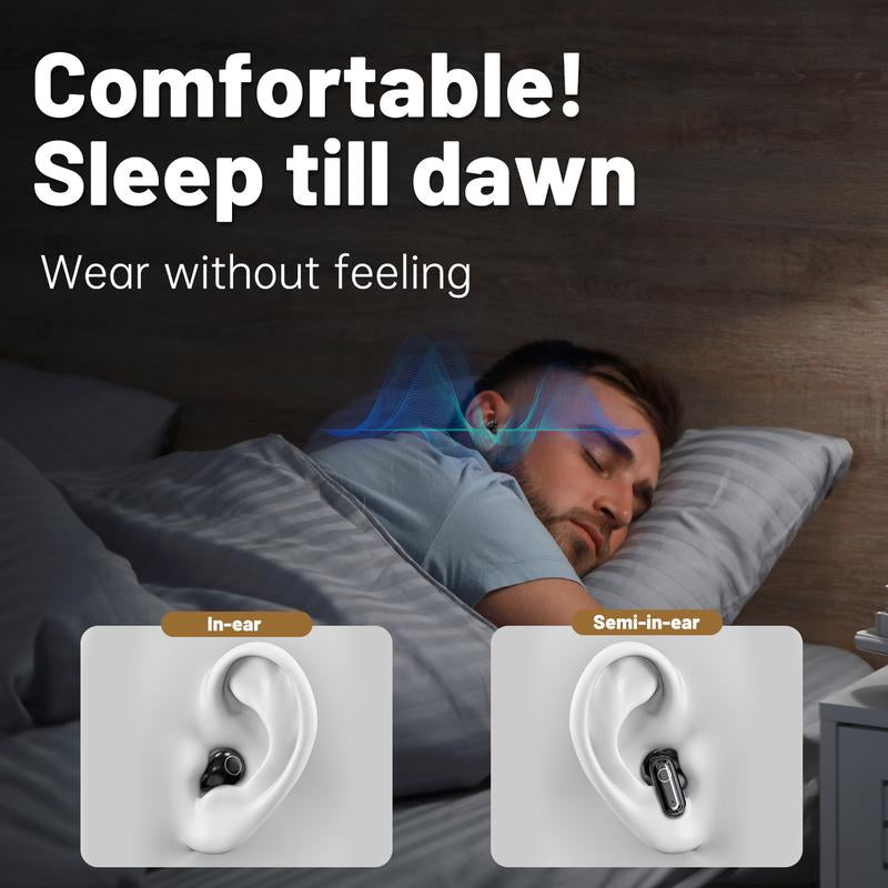 Comfortable sleep with wireless noise cancelling earbuds for fitness, designed for in-ear and semi-in-ear wearing.