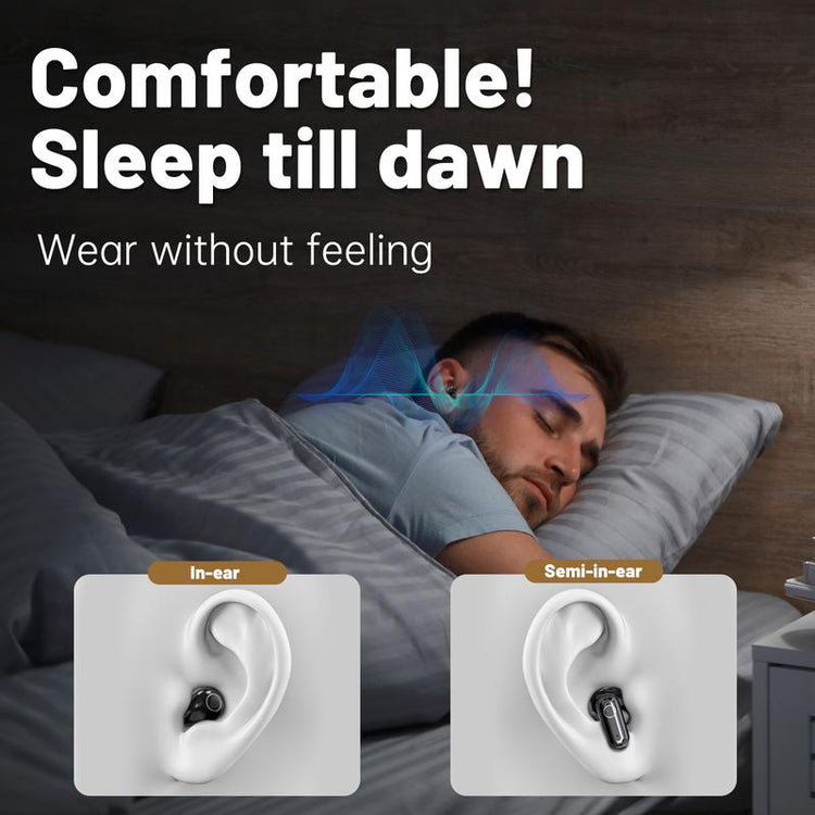 Comfortable sleep with wireless noise cancelling earbuds for fitness, designed for in-ear and semi-in-ear wearing.