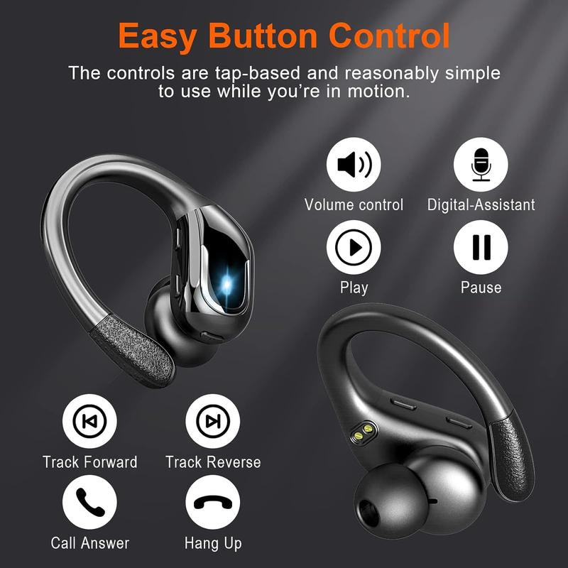 Ark Ecart Wireless Earbud, Bluetooth 5.3 Headphones Pure Bass Sound with Earhooks, 75H Battery Over-Ear Headphones, Audio Earphones Headset