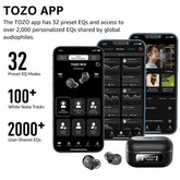 TOZO 2024NC9 Hybrid Active Noise Cancelling Wireless Earbuds ENC IPX8 Waterproof Bluetooth 5.3 Headphones Stereo Bass Heasets Headsets Audio Headphones Audifonos Traveling Gadgets Electronic Fathersdaygift Dark Black Microphone Charging