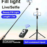 New 6 in 1 Selfie Stick with Fill Light, 67" Phone Tripod & Wireless Remote Page Turner,Bluetooth Camera Video Recording Remote,Music Control, for Iphone ,Ipad ,Ios,Android