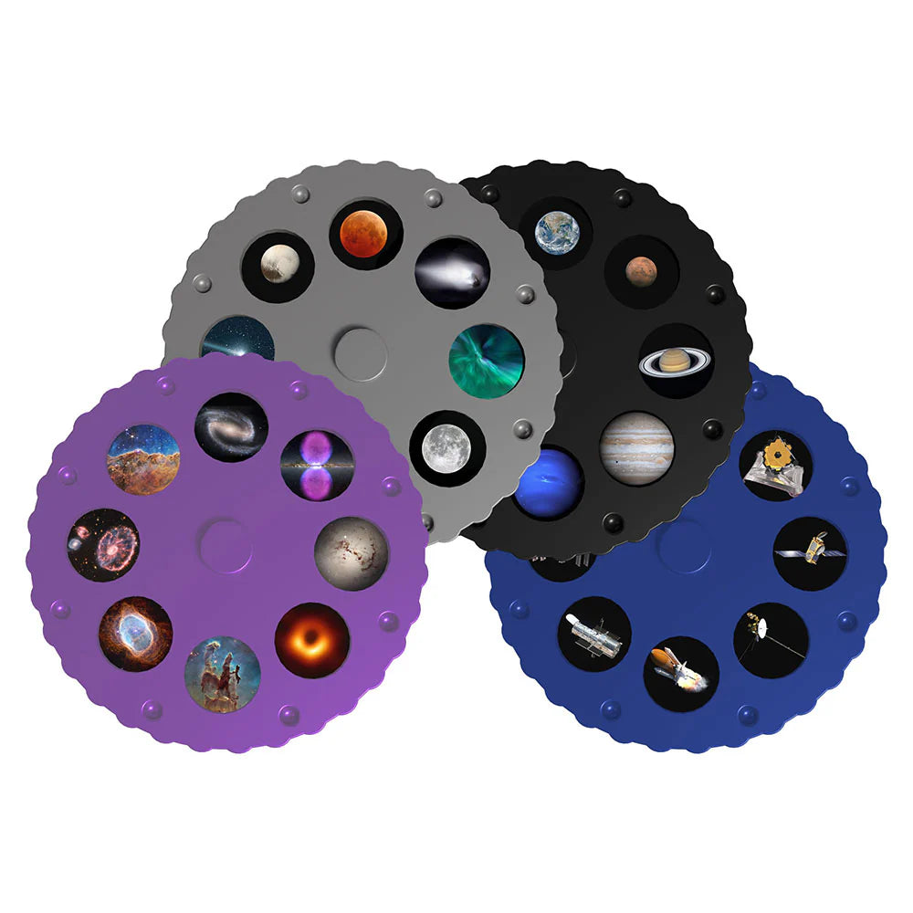 Planetarium Style Galaxy Projector color-coded discs featuring images of planets and celestial bodies for immersive projection.