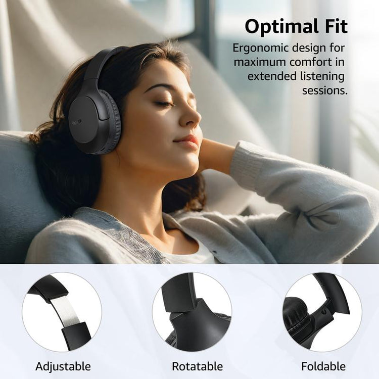 TOZO HA1 Bluetooth 5.4 Headphones, ENC Call Noise Cancelling with Mic over Ear Wireless Headset Foldable with 70H Playback, Stereo Bass, EQ Modes via Button & APP for Travel Home Black Fathersdaygift Audio Earbud Electronic