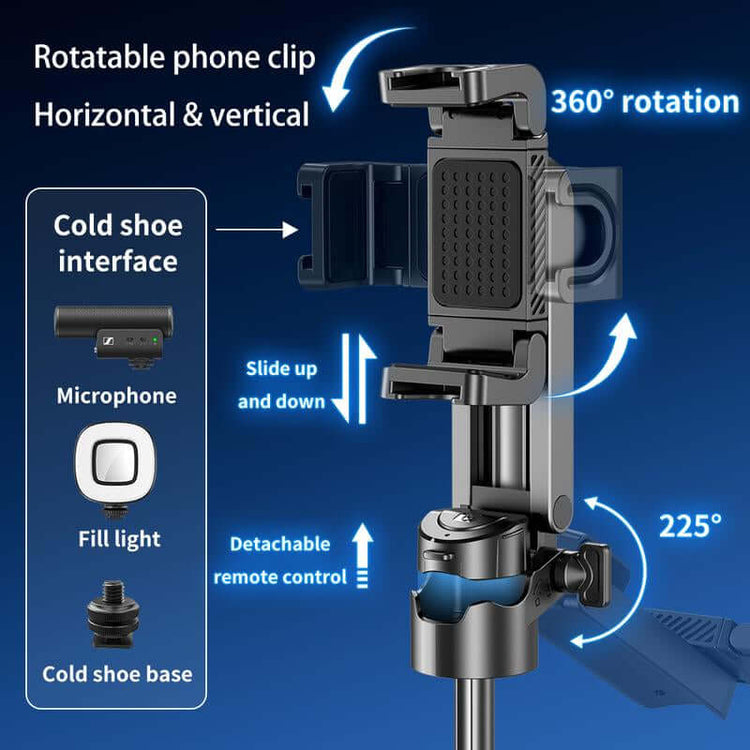 Mini Pocket Selfie Stick Tripod, Extendable Grip Phone Tripod with Detachable Remote, Portable Tripod for Video Recording/Vlogging/Selfie in Black