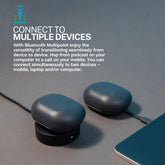 JLab JBuds Sport ANC 4 earbuds showing Bluetooth Multipoint capability for connecting multiple devices.