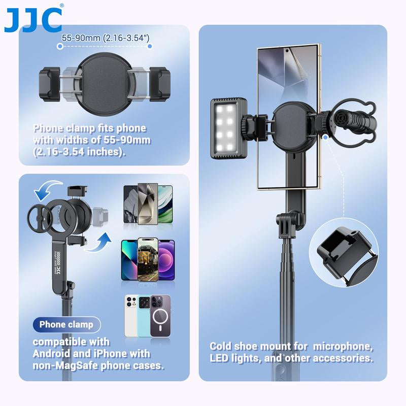 Magnetic Selfie Stick Tripod, Wireless Remote Control Selfie Stand with 2 Cold Shoe Mounts, Selfie Stick Tripod Stabilizer with Removable Phone Holder for Vlog, Stocking Fillers Gift