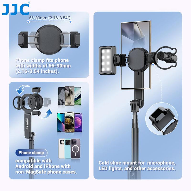 Magnetic Selfie Stick Tripod, Wireless Remote Control Selfie Stand with 2 Cold Shoe Mounts, Selfie Stick Tripod Stabilizer with Removable Phone Holder for Vlog, Stocking Fillers Gift