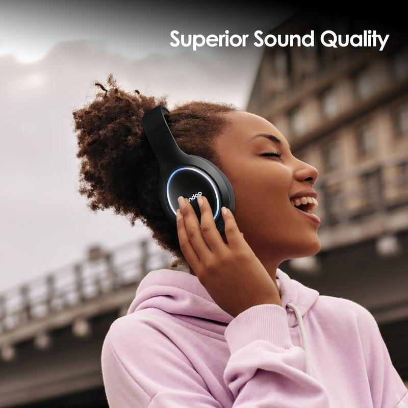 Siindoo Bluetooth Headphones over Ear, Led Light Wireless Headphones 120H Playtime and 3EQ Music Modes Wireless Headphones with Microphone, Hifi Stereo Foldable Lightweight Headset, Deep Bass for Home Office Cellphone PC