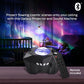 Galaxy Star Projector Night Light projecting cosmic scenes with Bluetooth speaker and remote control on ceiling