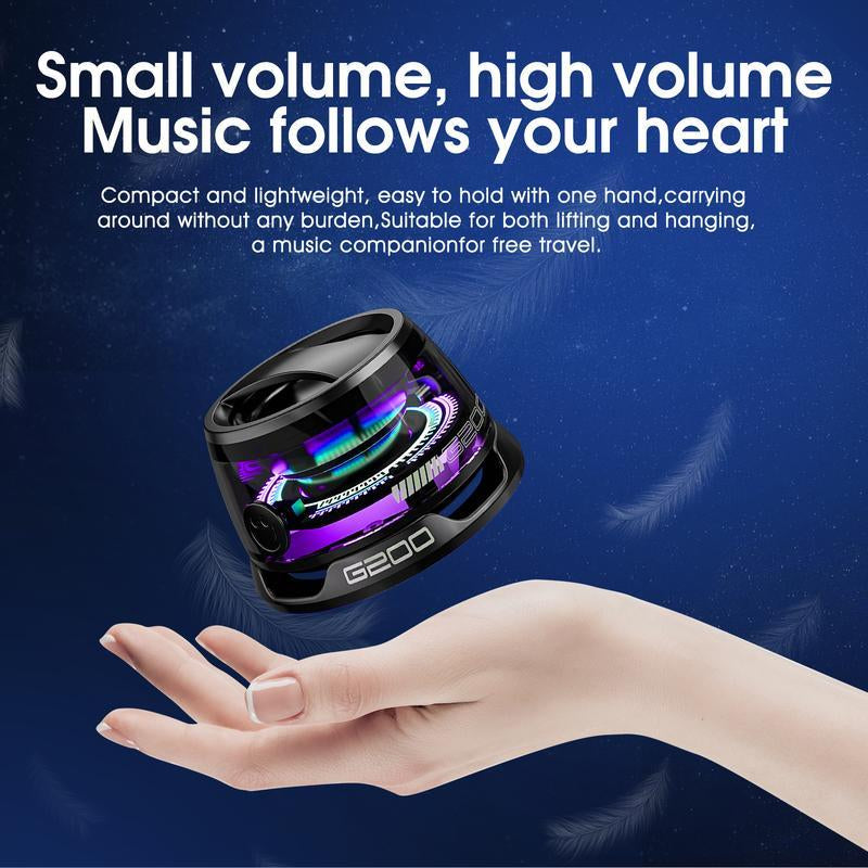 Magnetic Bluetooth Speaker RGB compact design, held in one hand with vibrant RGB lights for portable audio enjoyment.