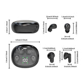 Wireless noise cancelling earbuds for fitness dimensions and design, showcasing charging case and earbuds.