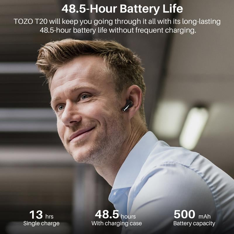 TOZO T20 Wireless Earbuds Bluetooth Headphones 48.5 Hrs Playtime with LED Digital Display Audio Earphones Noise Electronic Headset Charging Chargeable Mini Headphones In-Ear Earphone Fathersdaygift