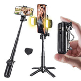 MAGIC JOHN 4-In-1 Multifunctional Magnetic Selfie Stick – 360° Rotation, Compact & Stylish, with Wireless Bluetooth Control, Magnetic Phone Holder for Selfies/Video Recording/Vlogging, Compatible with Most Phone Modes