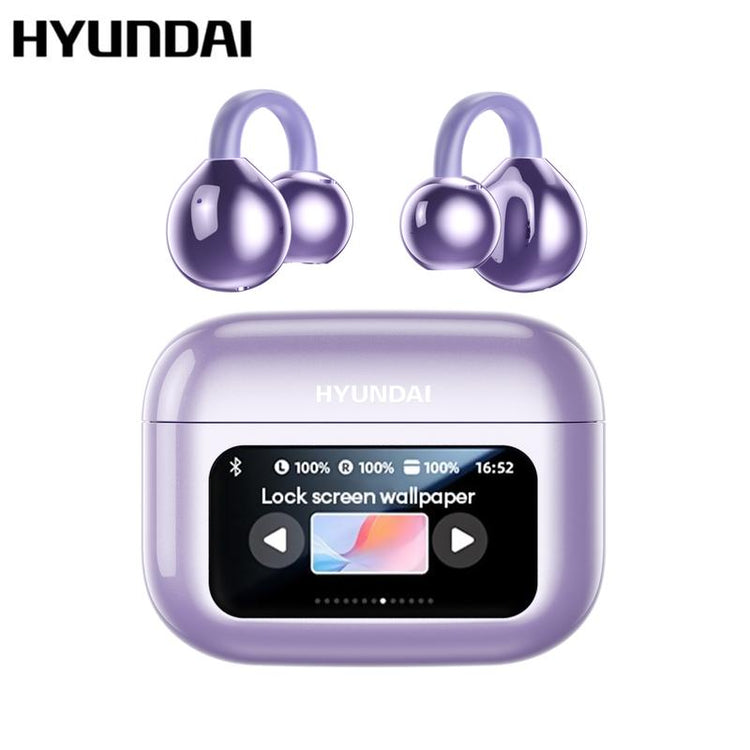 HYUNDAI M100 Clip-On Ear Headphones with Audio-Visual Touch Screen, Wireless Audio Headphones for Music & Phone Calls, Sport Waterproof & Sweatproof, with 2025 Bluetooth 6.0 for Faster, Stable Connection & Low Power Use