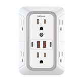 USB Wall Charger, 6 Outlet Extender with 4 USB Charging Ports 3-Sided Power Strip Multi Plug Outlets Wall Adapter Spaced for Home Travel Office