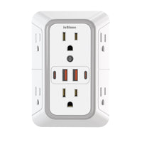 USB Wall Charger, 6 Outlet Extender with 4 USB Charging Ports 3-Sided Power Strip Multi Plug Outlets Wall Adapter Spaced for Home Travel Office