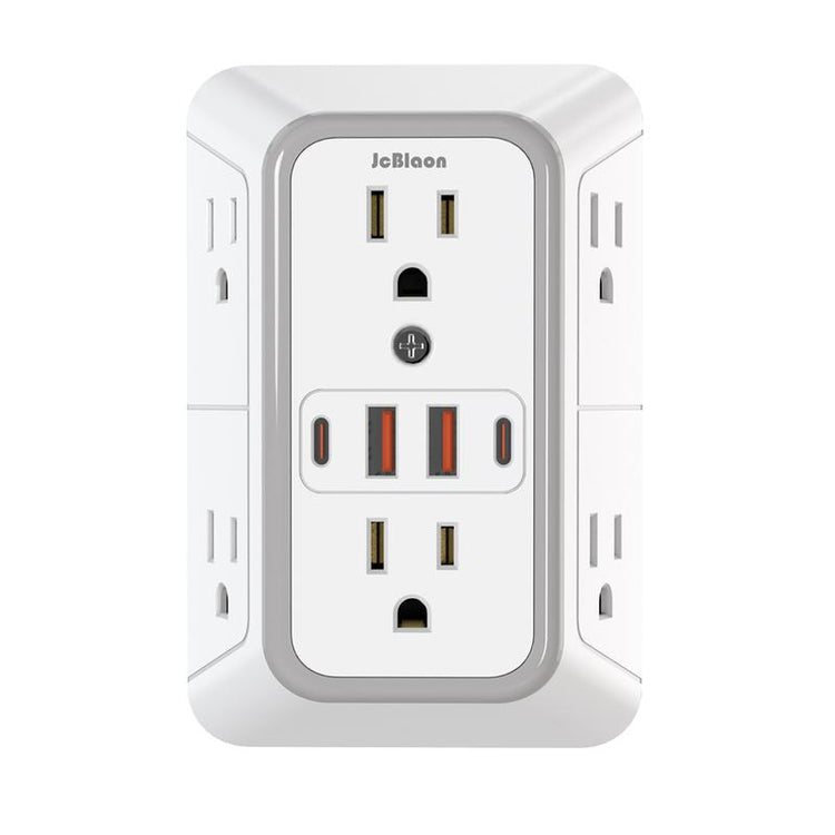 USB Wall Charger, 6 Outlet Extender with 4 USB Charging Ports 3-Sided Power Strip Multi Plug Outlets Wall Adapter Spaced for Home Travel Office