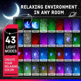 Star Projector Galaxy Light showcasing 43 light modes for a relaxing environment in any room.