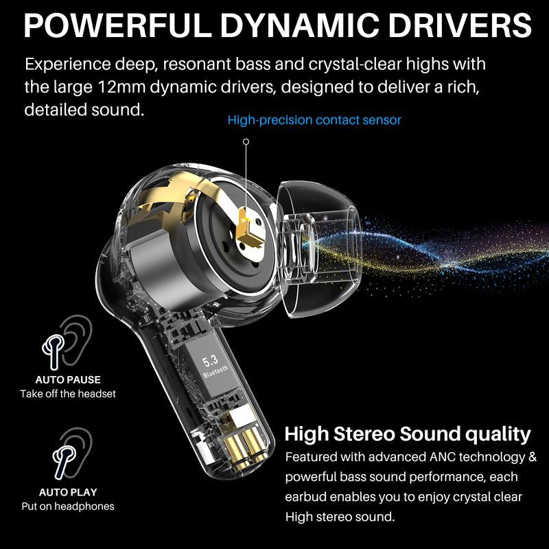 TOZO NC3 Hybrid ANC Earbuds, 6 Mics ENC Clear Call, 55H Long Playtime, 32 Preset Eqs via APP, Bluetooth 5.3 Headset, IPX8 Waterproof, In-Ear Headphones with LED Display Audio Electronic Noisecancellingheadphones Black