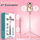 IMOLI Upgraded 67-Inch Telescopic Multi-Function Mobile Phone Selfie Stick with Dual Fill Light, Built-In Tripod and Wireless Remote Control