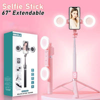 IMOLI Upgraded 67-Inch Telescopic Multi-Function Mobile Phone Selfie Stick with Dual Fill Light, Built-In Tripod and Wireless Remote Control