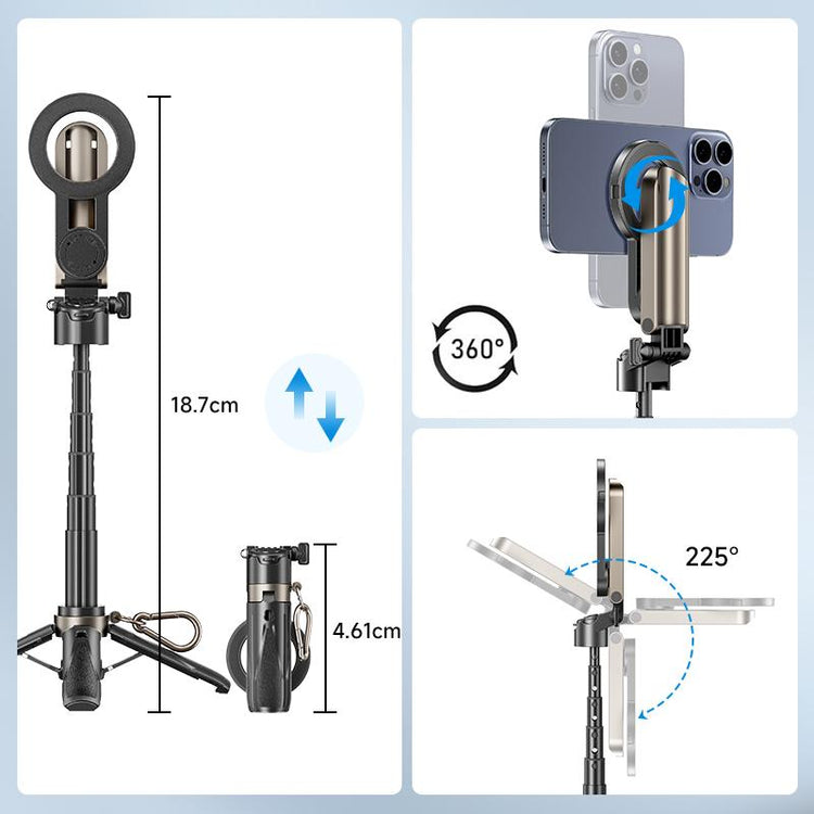 MAGIC JOHN 4-In-1 Multifunctional Magnetic Selfie Stick – 360° Rotation, Compact & Stylish, with Wireless Bluetooth Control, Magnetic Phone Holder for Selfies/Video Recording/Vlogging, Compatible with Most Phone Modes