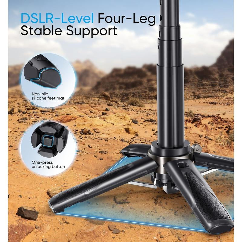 Phone Tripod, Portable Selfie Stick, Pocket Size Selfie Stick for Iphone, Selfie Stick with Wireless Detachable Remote Control & 2 Fill Light for Photograph, Live Streaming, Video Recording