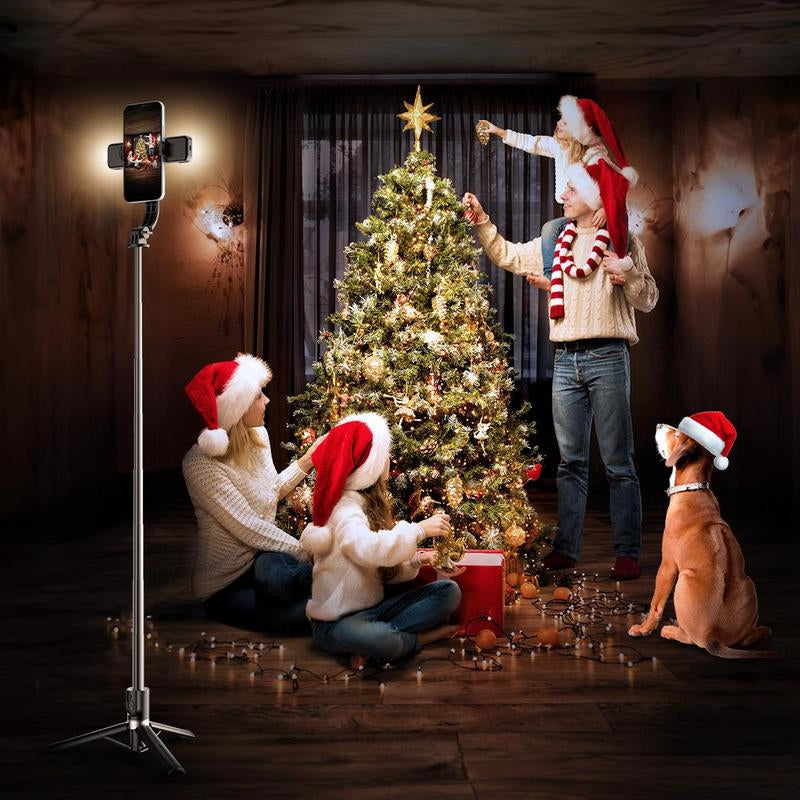 Pnitri New 4 in 1, Selfie Stick Tripod with Remote & Fill Light,45&