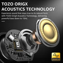 TOZO 2024NC9 Hybrid Active Noise Cancelling Wireless Earbuds ENC IPX8 Waterproof Bluetooth 5.3 Headphones Stereo Bass Heasets Headsets Audio Headphones Audifonos Traveling Gadgets Electronic Fathersdaygift Dark Black Microphone Charging
