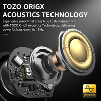 TOZO 2024NC9 Hybrid Active Noise Cancelling Wireless Earbuds ENC IPX8 Waterproof Bluetooth 5.3 Headphones Stereo Bass Heasets Headsets Audio Headphones Audifonos Traveling Gadgets Electronic Fathersdaygift Dark Black Microphone Charging