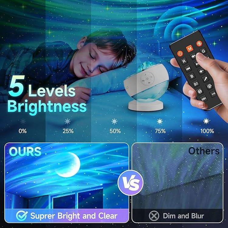 One Fire Northern Lights Projector,16Color Galaxy Projector for Bedroom, 15 White Noise Galaxy Projector, 5Moon Star Projector, Bluetooth Ambient Light Projector, Remote Timer Star Lights Audio Mood Lighting Aurora Living Room Night Light Kids