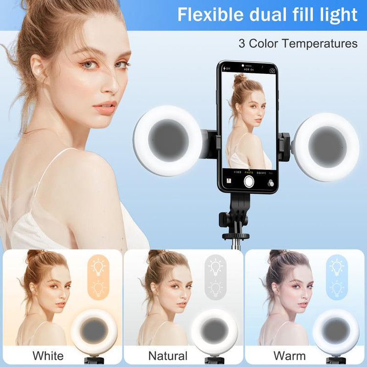 6-In-1 Selfie Tripod W/Dual Fill Lights & Wireless Remote | Portable Adjustable Phone Stand | Detachable 360° Compact Travel Tripod