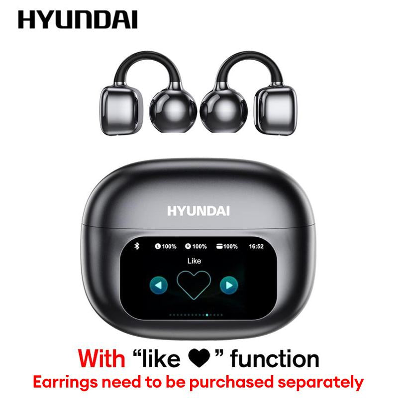 HYUNDAI M100 Clip-On Ear Headphones with Audio-Visual Touch Screen, Wireless Audio Headphones for Music & Phone Calls, Sport Waterproof & Sweatproof, with 2025 Bluetooth 6.0 for Faster, Stable Connection & Low Power Use