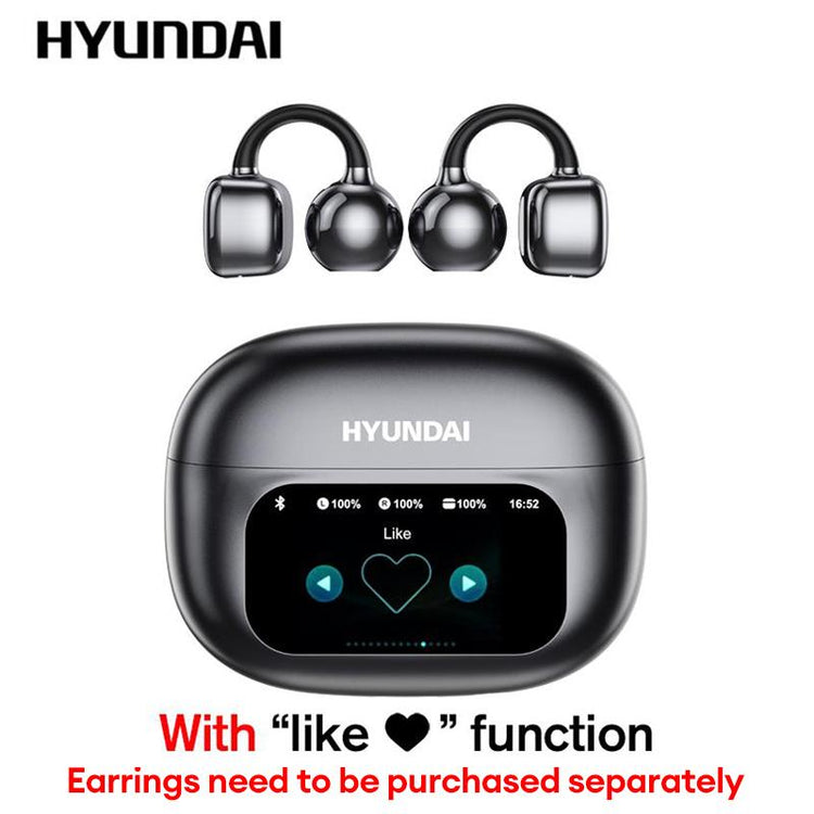 HYUNDAI M100 Clip-On Ear Headphones with Audio-Visual Touch Screen, Wireless Audio Headphones for Music & Phone Calls, Sport Waterproof & Sweatproof, with 2025 Bluetooth 6.0 for Faster, Stable Connection & Low Power Use