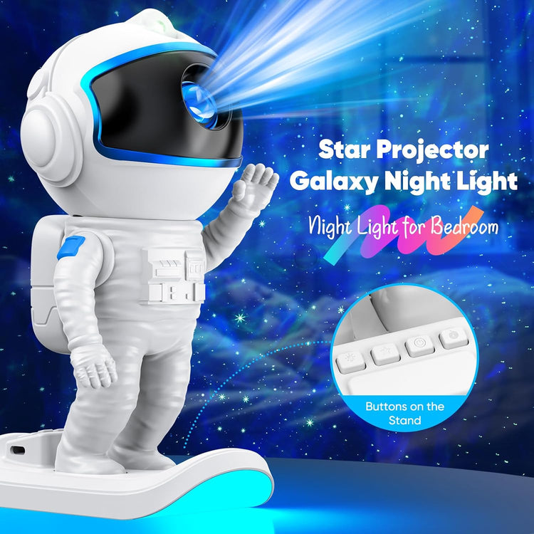 galaxy star projector night light astronaut design with buttons on stand