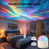 Ocean Wave LED Aurora Projector creating a stunning starry sky effect in a cozy bedroom.