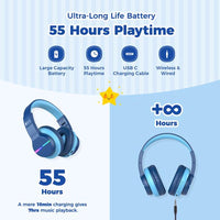 iClever colorful LED kids headphones with comfortable fit