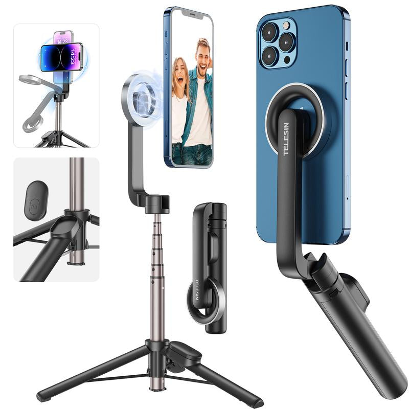 Telesin Magnetic Selfie Stick Tripod with Bluetooth Remote – Magsafe Compatible for iPhone & Android