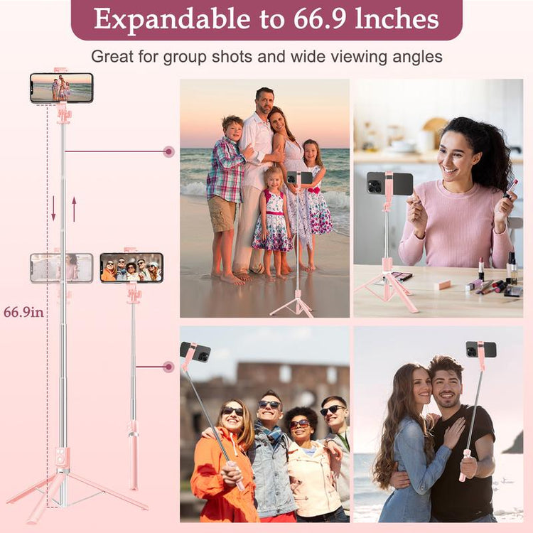 6-In-1 Selfie Tripod W/Dual Fill Lights & Wireless Remote | Portable Adjustable Phone Stand | Detachable 360° Compact Travel Tripod