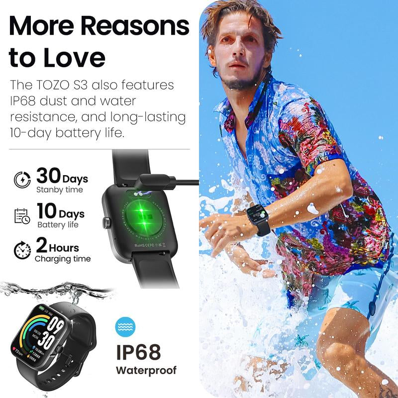 TOZO S3 Smart Watch (Answer/Make Call) Bluetooth Fitness Tracker with Heart Rate, Sleep Monitor Fathersdaygift Wristwatch Wearable Smartphone