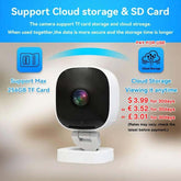 WiFi Wireless Home Security Camera with cloud storage and SD card support for enhanced security monitoring.