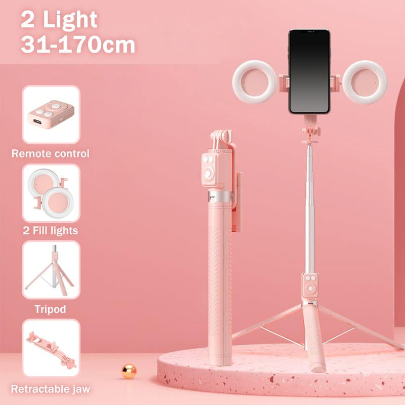 6-In-1 Selfie Tripod W/Dual Fill Lights & Wireless Remote | Portable Adjustable Phone Stand | Detachable 360° Compact Travel Tripod