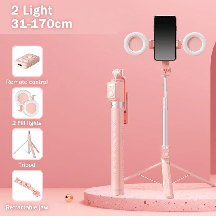6-In-1 Selfie Tripod W/Dual Fill Lights & Wireless Remote | Portable Adjustable Phone Stand | Detachable 360° Compact Travel Tripod