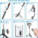 40'' Extendable Selfie Stick Tripod with Wireless Remote Tripod Stand, Portable, Lightweight, Compatible with Iphone 15 14 13 12 Pro Xs Max X 8Plus, Samsung Smartphone and More