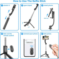 40'' Extendable Selfie Stick Tripod with Wireless Remote Tripod Stand, Portable, Lightweight, Compatible with Iphone 15 14 13 12 Pro Xs Max X 8Plus, Samsung Smartphone and More